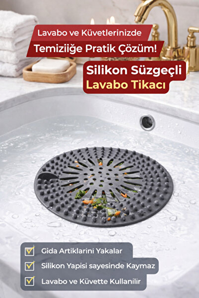 DİVAYS Pratik Süzgeçli Silikon Lavabo Küvet Tıkacı Yuvarlak Su Tahliye Aparatı
