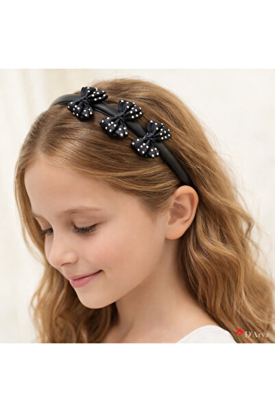 Darya Dd111 Black Polka Dot Bow Crown for Girls and Babies