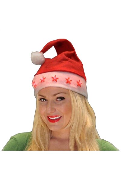 partidolu Elyaf Yetişkin Yıldız Işıklı Noel Baba Şapkası 1 Adet