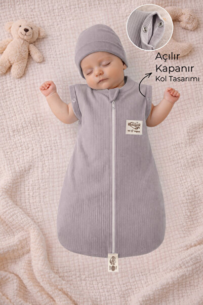 Tomuycuk 100% Cotton Gray Baby Sleeping Bag 0-6 Months Zippered Snap Sleeves ...