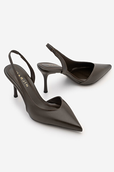Marjin Kadın Stiletto Sivri Burun Arkası Açık V Yaka Atkılı İnce Topuklu Ayak...