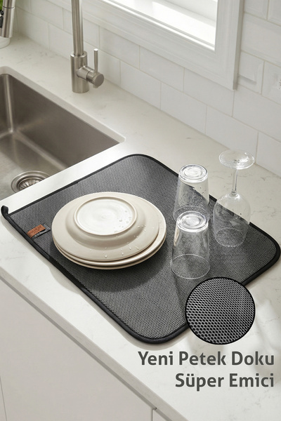 HAMUR Siyah Renk Bulaşık Kurutma Matı Mutfak Kurutma Örtüsü Pedi Tezgah Üstü ...
