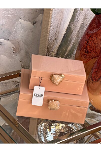 YASAR CONCEPT Stonelith Decorative Glass Box Set Salmon Beige