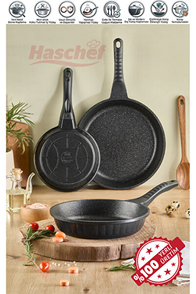 HASCHEF Yakut Döküm Granit Kaplama Yapışmaz Koku Tutmaz Tava Seti