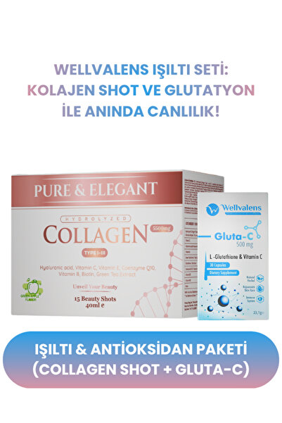 Wellvalens Collagen Shot + Gluta-C Set | 5500 mg Kolajen, Glutatyon & Vitamin...