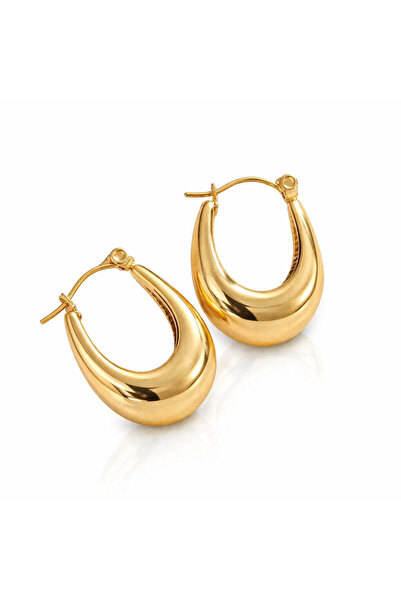 Pursehuit Cercei aurii, oțel inoxidabil, formă ovală, placat cu aur de 18k, H...