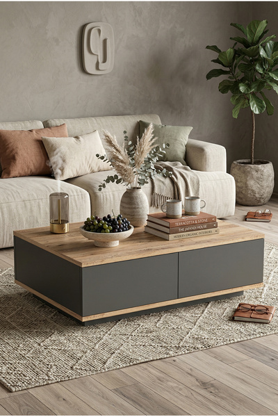 Robin Home Loft Orta Sehpa 2 Kapaklı Çam-Antrasit