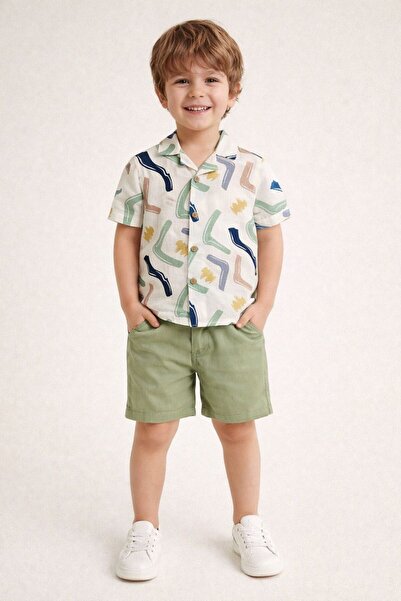 Pollito Комплект от 2 части за момче с цветни шарки и отворена яка