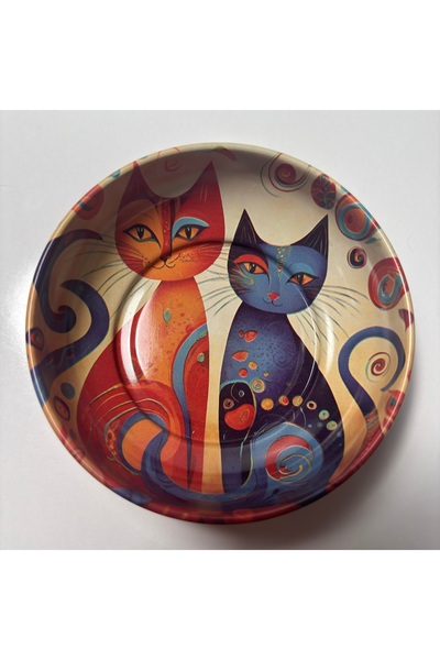EBS3D Kedi Desenli Metal Teneke Kase 9.5 cm Çapında