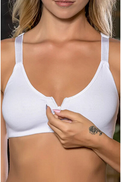 Genel Markalar Beyaz Önden Fermuarlı Pamuklu Sütyen,Günlük ve Medikal Kullanı...