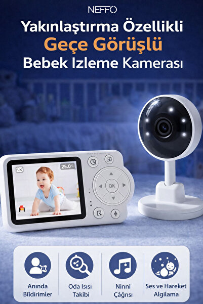 NEFFO Yakınlaştırma Özellikli Gece Görüşlü Bebek İzleme Kamerası