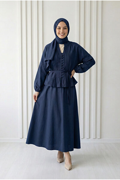 BENAHOLL Σετ φούστας Mila με ριμπ μπροστινό μέρος και κουμπιά - EK814 Ναυτικό...