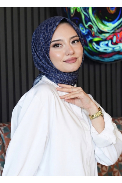 AFVENTE Elmas Motif Desen Lacivert Soft Pamuk Eşarp