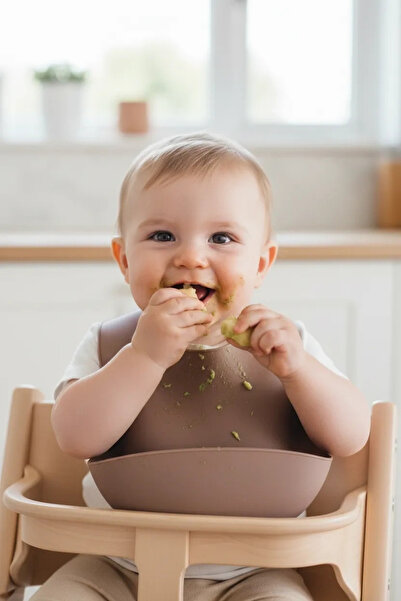 Babyjem Oval Bowl Silicone Feeding Bib Latte