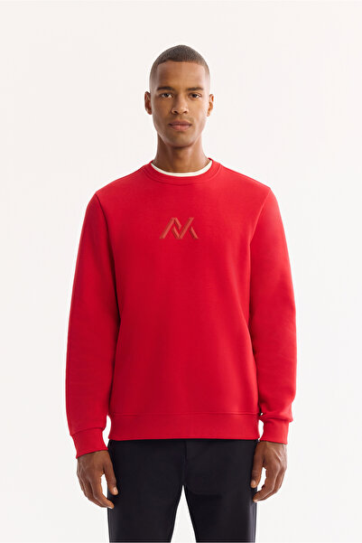 Avva Men's Red Crew Neck Cotton Embossed Printed Regular Fit Sweatshirt A52Y1327