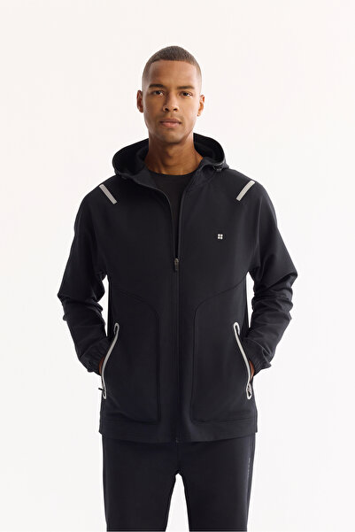 Avva Men's Black Hooded Zippered Bi-Stretch Regular Fit Sweatshirt A52Y1332