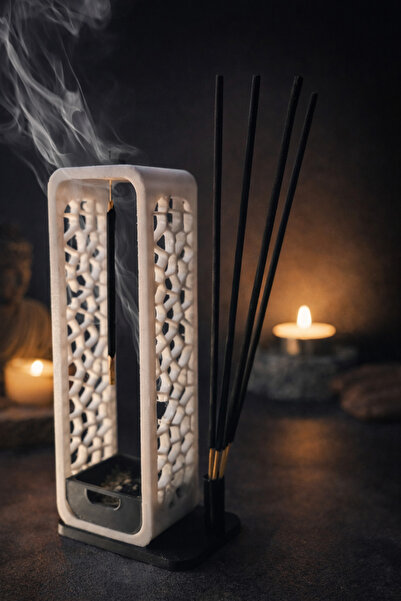 3D Tütsülük Dekoratif Tütsü Standı Modern Minimal Masaüstü Beyaz