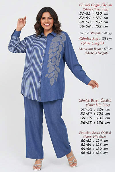 Laden Pantaloni și cămașă din țesătură de viscoză și tensel pentru femei, măr...