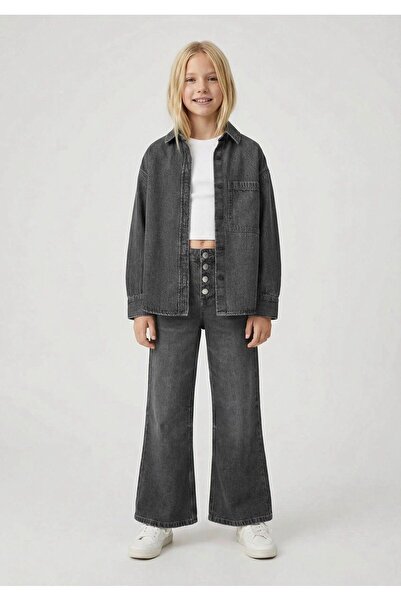WOWMOMKIDS Kız çocuk 2 li Set - Oversize Denim Gömlek ve Beyaz Crop