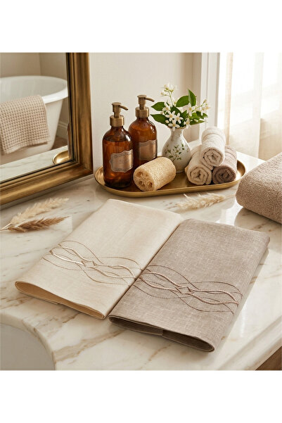 Nur Homing منشفة كتان مموجة 2 قطعة