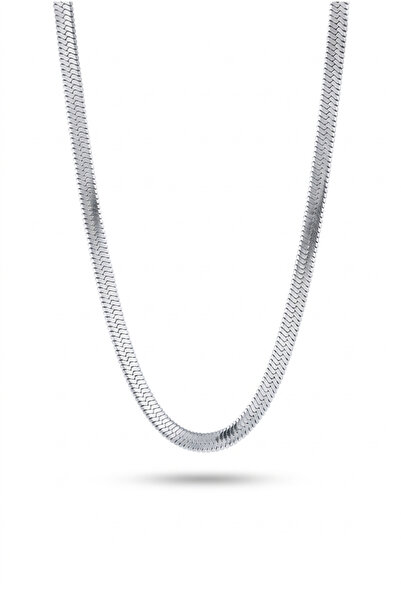 MAVEGA Yassı Ezme Italyan Zincir Kolye | Kararmaz Çelik, Gümüş Renk, 45 Cm