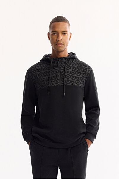 Avva Erkek Siyah Kapüşonlu Soft Touch Baskılı Regular Fit Sweatshirt A52Y1283