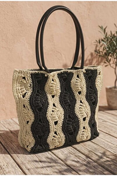 ARTTMACRAME Μαύρη Φυσική Γυναικεία Παραλία Τσάντα σι