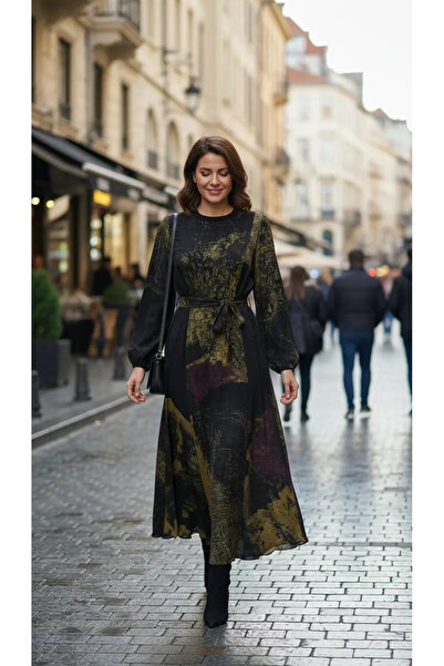 MissWhence 39842 Black Patterned Cupro Dress