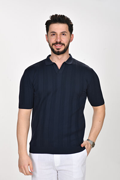 VALERİO MEN Pat Collar Self-Patterned Premium Knitwear