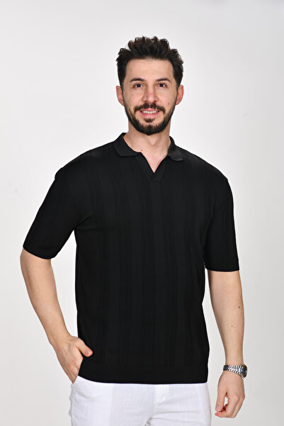 VALERİO MEN Pat Collar Self-Patterned Premium Knitwear