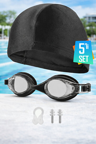 EvRossa طقم سباحة مكون من 5 قطع - نظارات + قبعة سباحة + سدادات للأذن والأنف