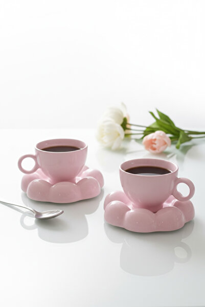 Yumuk Shop 2 Kişilik 4 Parça Puffyl Seri Pembe Kahve Fincan Takımı