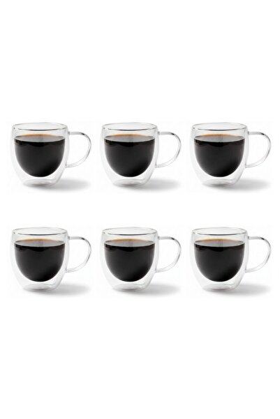 Jet's Home 6'lı Kahve Bardağı Seti Çift Cidarlı Kuplu Cappuccino Bardağı 250 ml