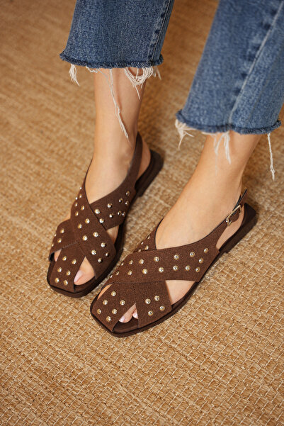 diclepolat Γυναικείο Καφέ Επίπεδη σόλα Σανδάλια Μεταλλικό Τροπικό Λουράκι με ...