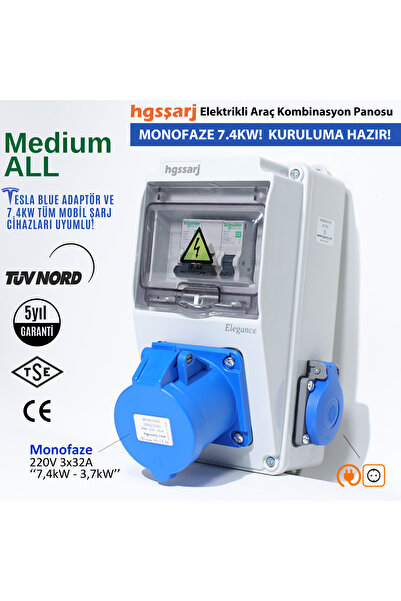 Genel Markalar "Medium All" 7,4kW Monofaze 3X32A Elektrikli Araç Şarj Cihazı ...