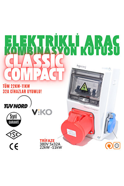 Classic Compact' 22kW 5X32A Trifaze Elektrikli Araç Şarj Cihazı Kombinasyon Kutusu VI KO