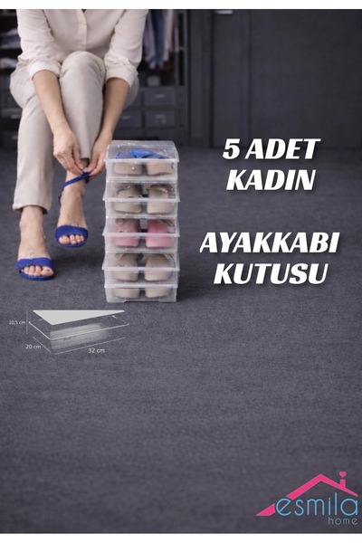 ESMİLA 5 Adet Şeffaf Kadın Ayakkabı Kutusu Düzenleyici Organizer