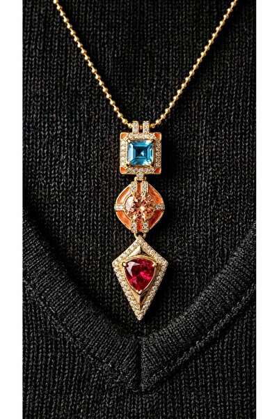Theory Jewelry 3 Monuments Gold Kolye Taşlı Geometrik Paslanmaz Çelik | Karar...