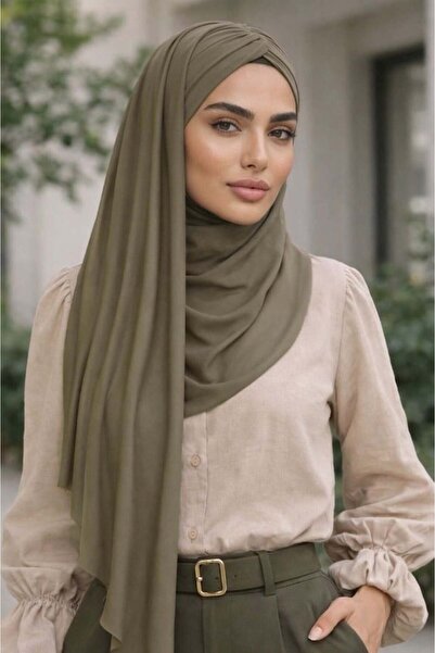 Aişe tesettür Haki Büzgülü Hazır Şal