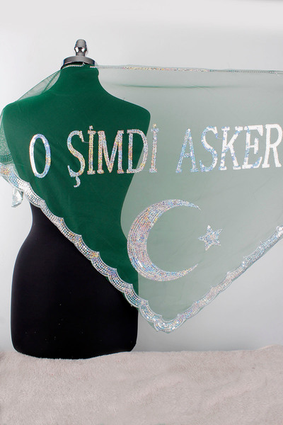 Mortex Yeşil O Şimdi Asker Omuz Örtüsü Şal Eldiven Duvak Seti - Damat Sağdıç ...