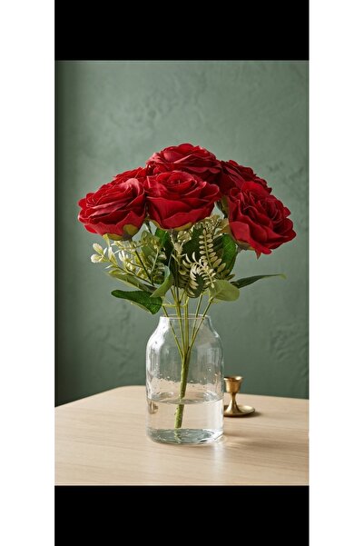 BAKBURAYA YAPAY ÇİÇEKÇİLİK Aranjament artificial de bujor roșu cu 7 capete, t...