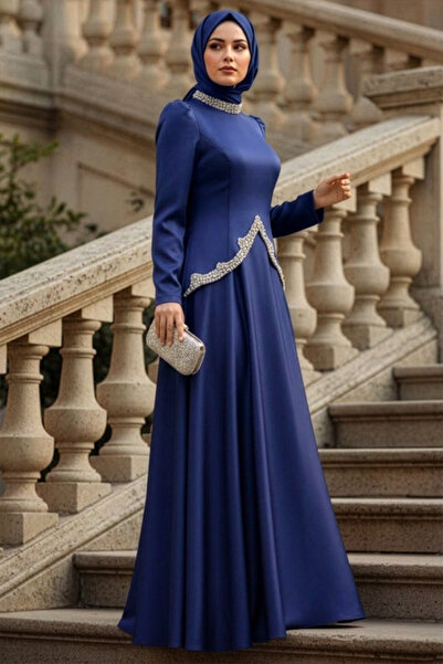 N.S NEVA STYLE Σατέν Σκούρο Μπλε Ινδιγκό Βραδινό Φόρεμα Τεσεττίρ 5459KIM