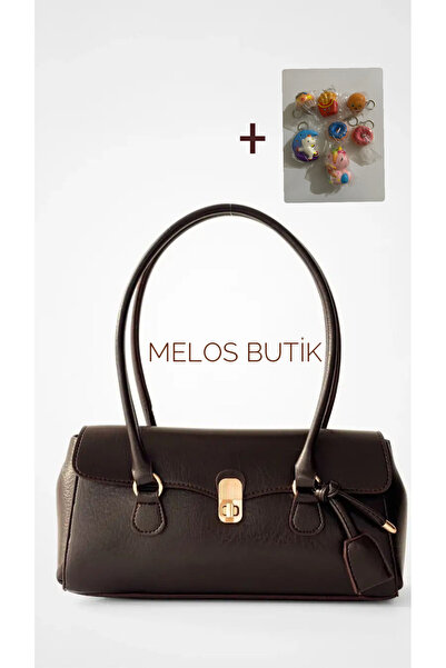 Melos Butik Kadın Acı Kahve Kilit Kapamalı Baget Deri El Ve Omuz Çantası (Ana...