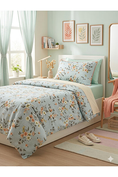 NURLATEX طقم غطاء لحاف مزخرف بالزهور لشخص واحد - مطاطي