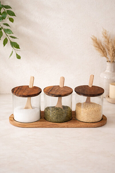 KaiHome طقم مرطبان كام مكون من 3 قطع - مع حامل أكاسيا وملعقة