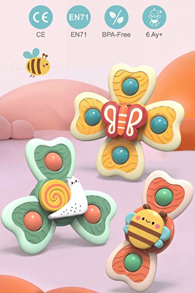 BBSKY Bebek Oyuncak 3’lü Hayvan Şekilli Vakumlu Döner Su ve Banyo Oyuncağı AB...