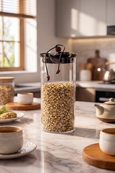 MAKRİ HOME 1000 ml Borosilicate Glass Airtight Jar with Black Fabric Cover an...