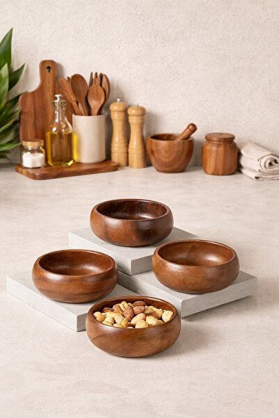 KaiHome أكاسيا 12 سم 4 قطع عرض تقديمي دائري / وجبة خفيفة / إفطار