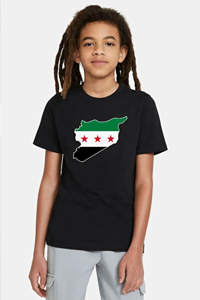 Tshirthane Syria New Flag Black Kids Tshirt