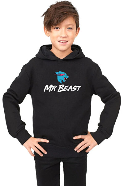 Tshirthane Mr Beast Siyah Çocuk 3ip Kapşonlu